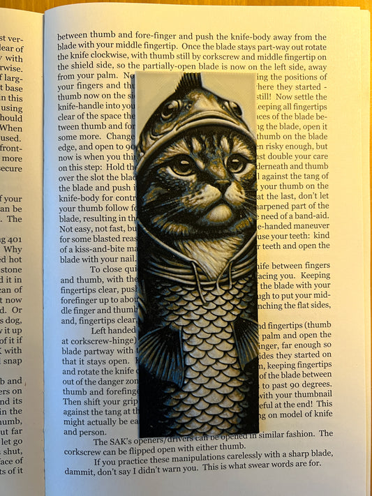 Cat in Fish Hoodie Bookmark